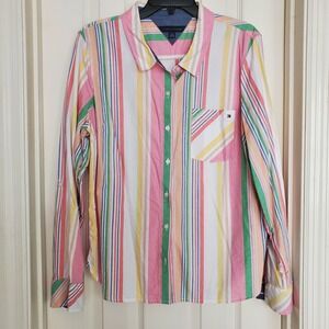 Tommy Hilfiger XL Multi Color Stripe Cotton Button Down Shirt